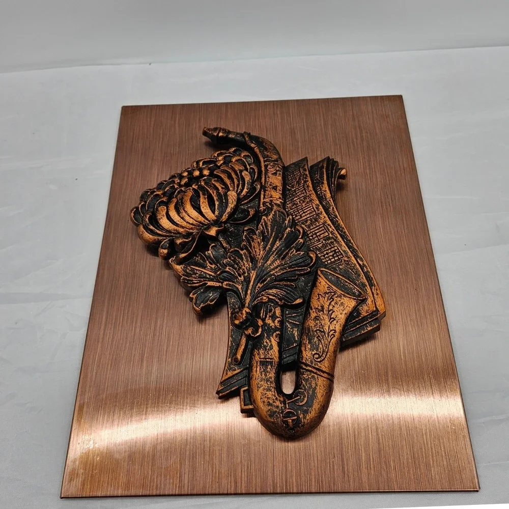 Vintage Coppercraft Guild 3D Relief Sax Sheet Music Floral Accent Wall Plaque
